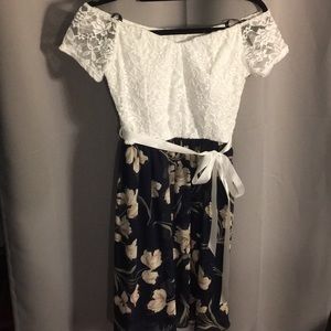 Off the Shoulder Dress w/ Lace Top & Floral Skirt